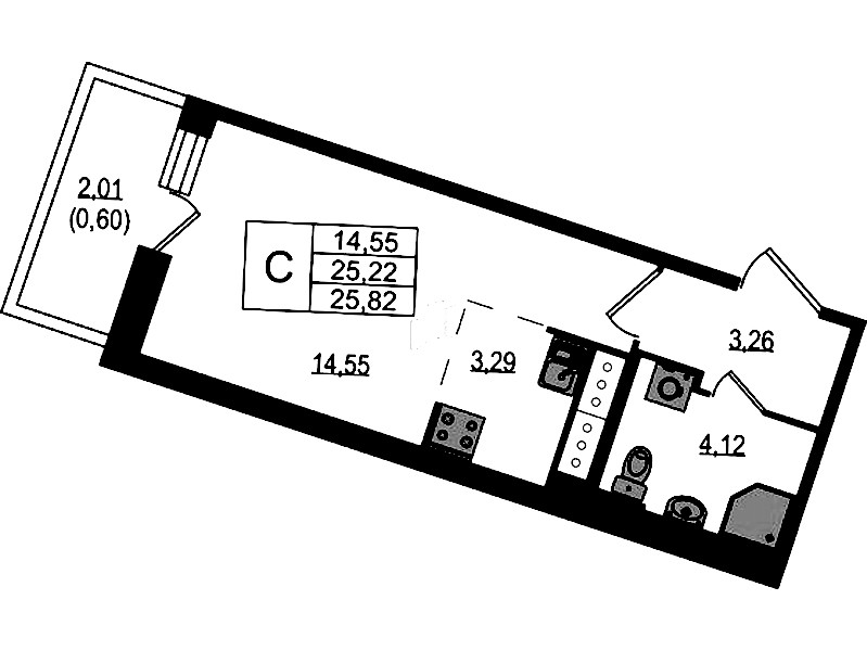 Квартира студия 25.82 м², 5/8 эт., ЖК «Курортный квартал»